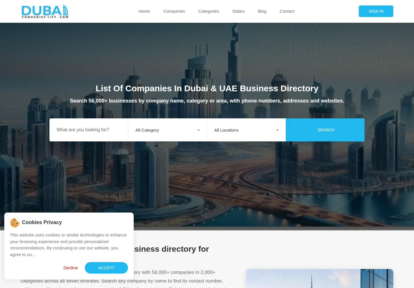 Screenshot of dubaicompanieslist.com