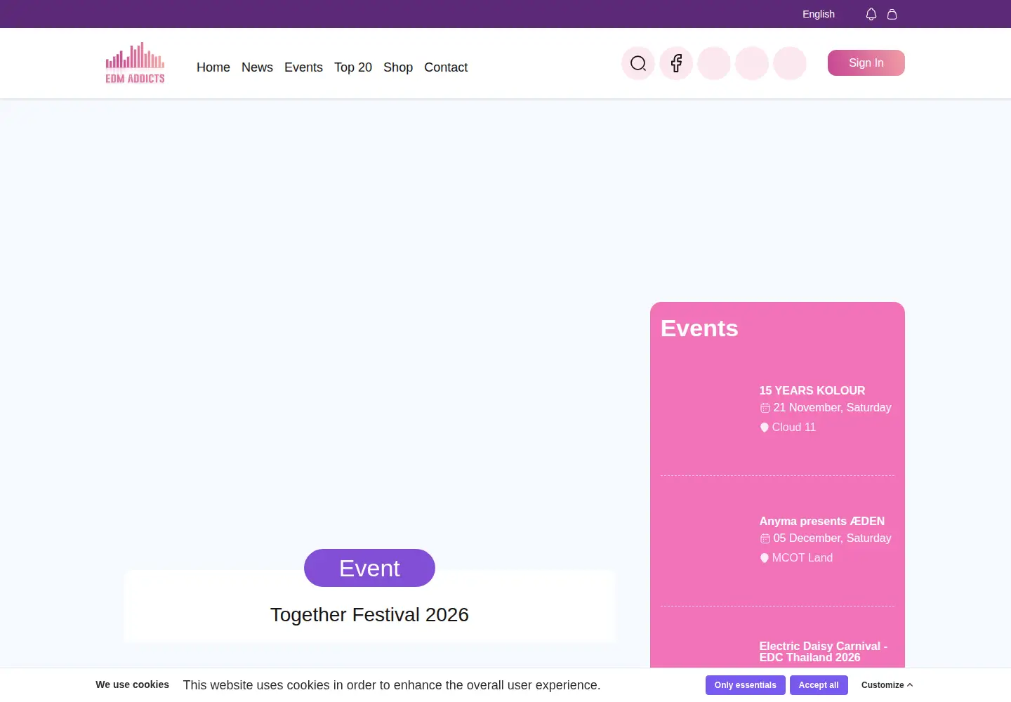 Captured homepage of edm-addicts.com in the current scan