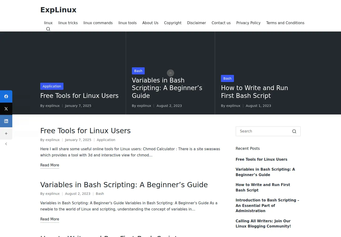 Captured homepage of explinux.com in the current scan