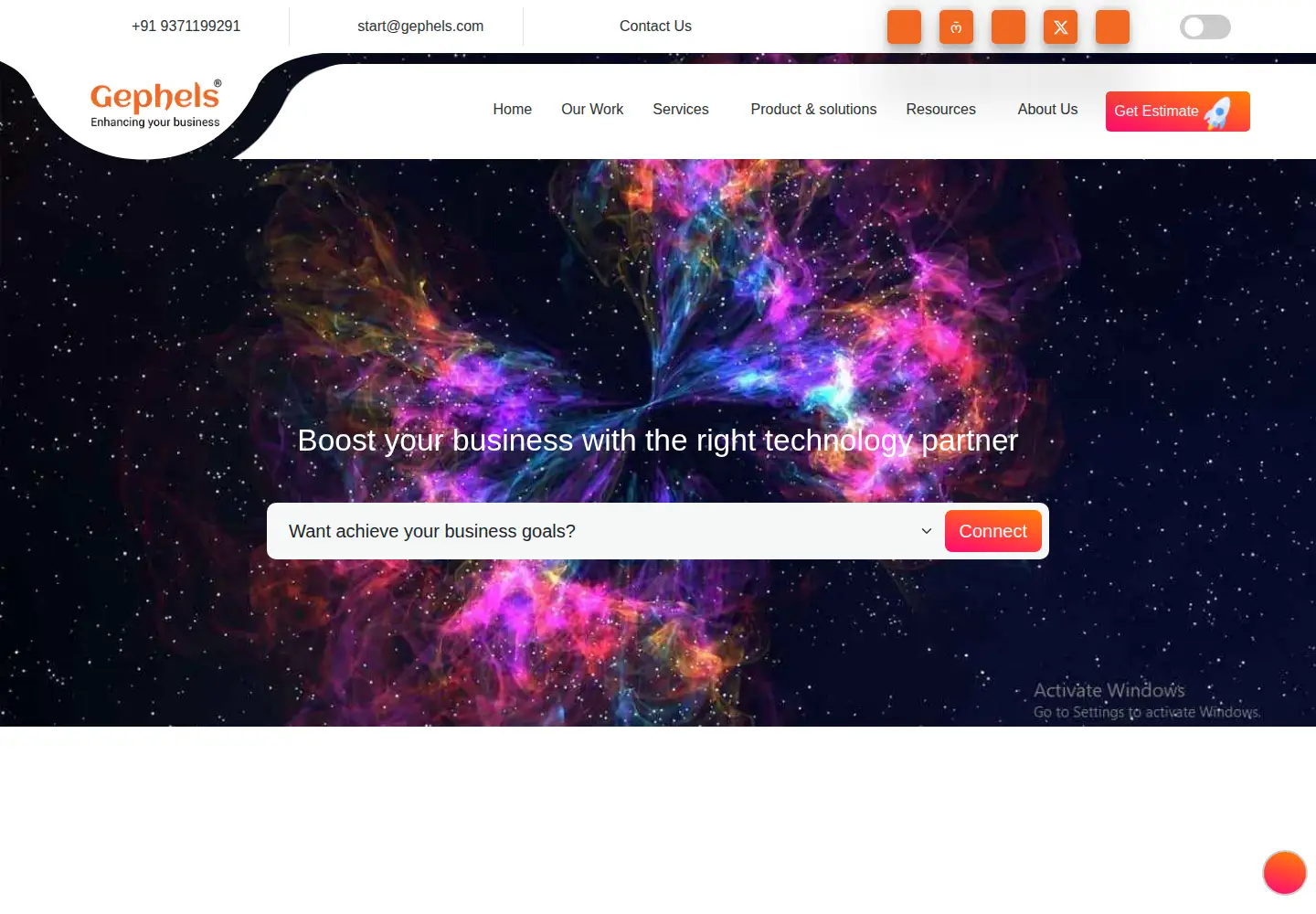 Captured homepage of gephels.com in the current scan