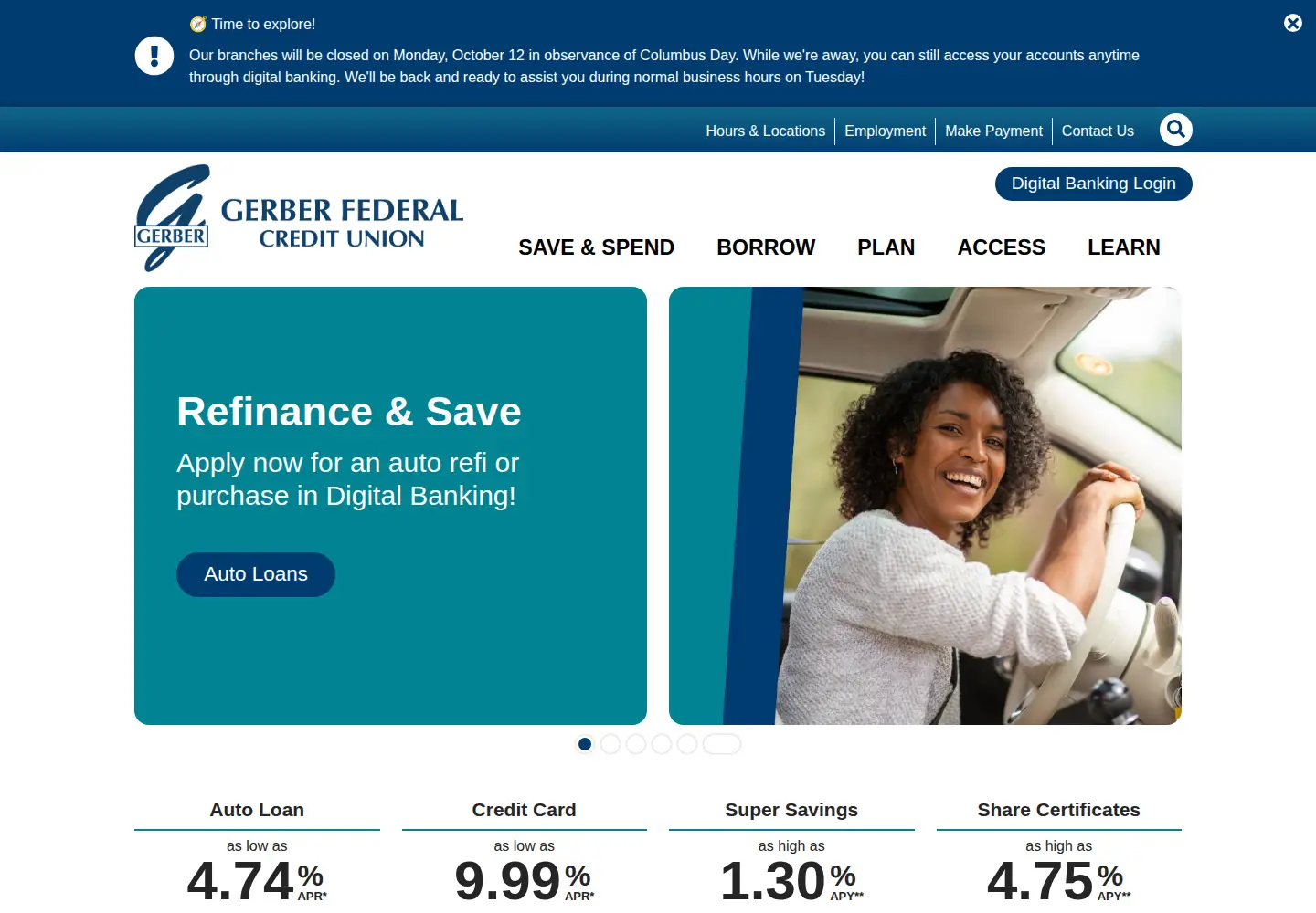 Screenshot of gerberfcu.com