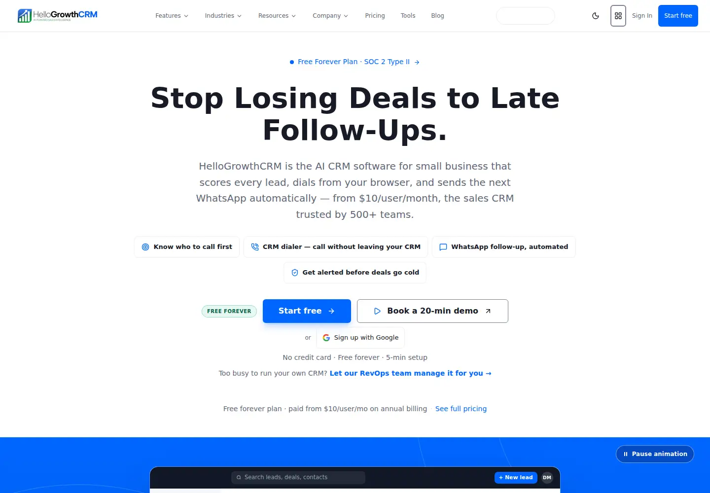 Captured homepage of hellogrowthcrm.com in the current scan