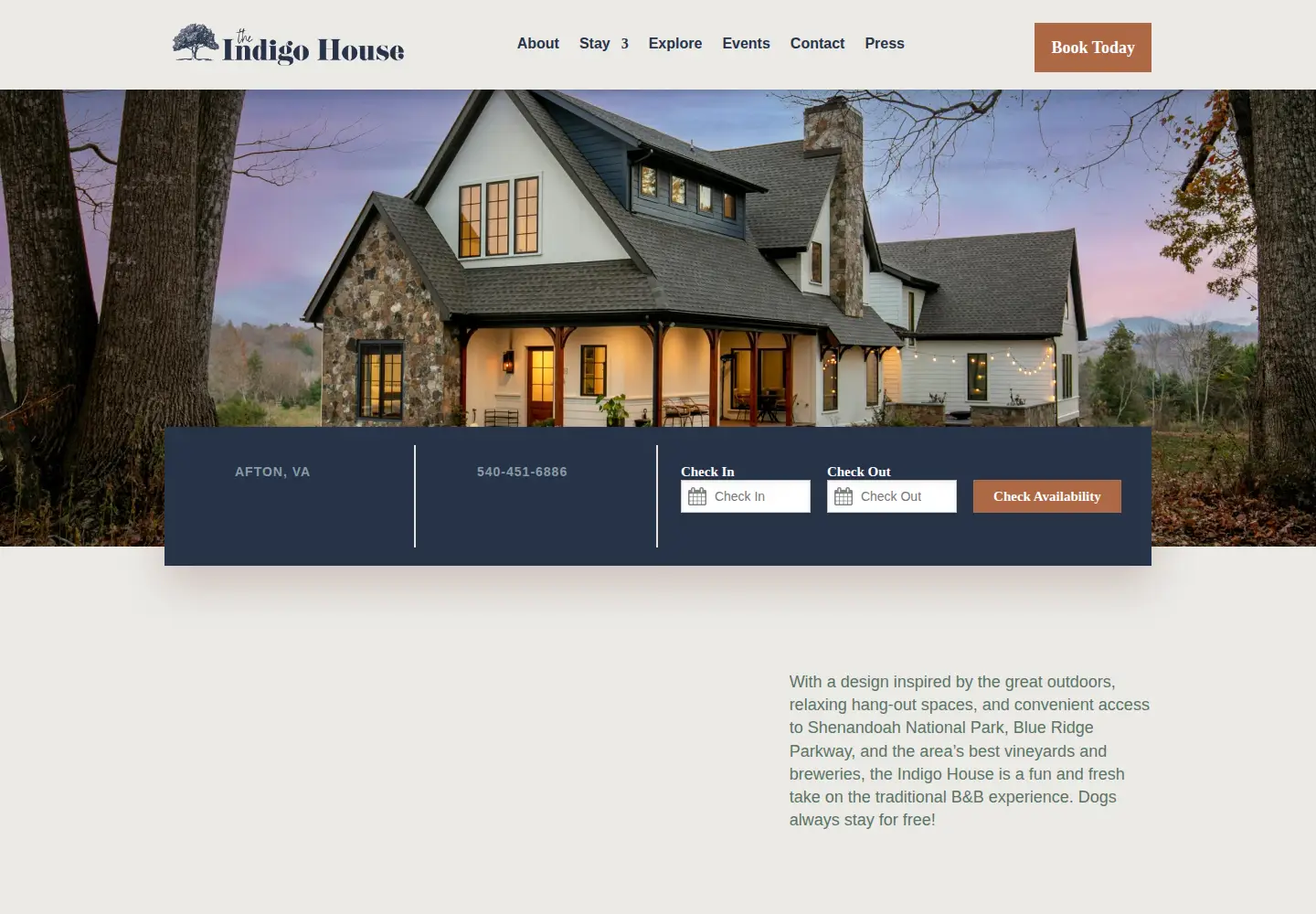 Captured homepage of indigohouseva.com in the current scan
