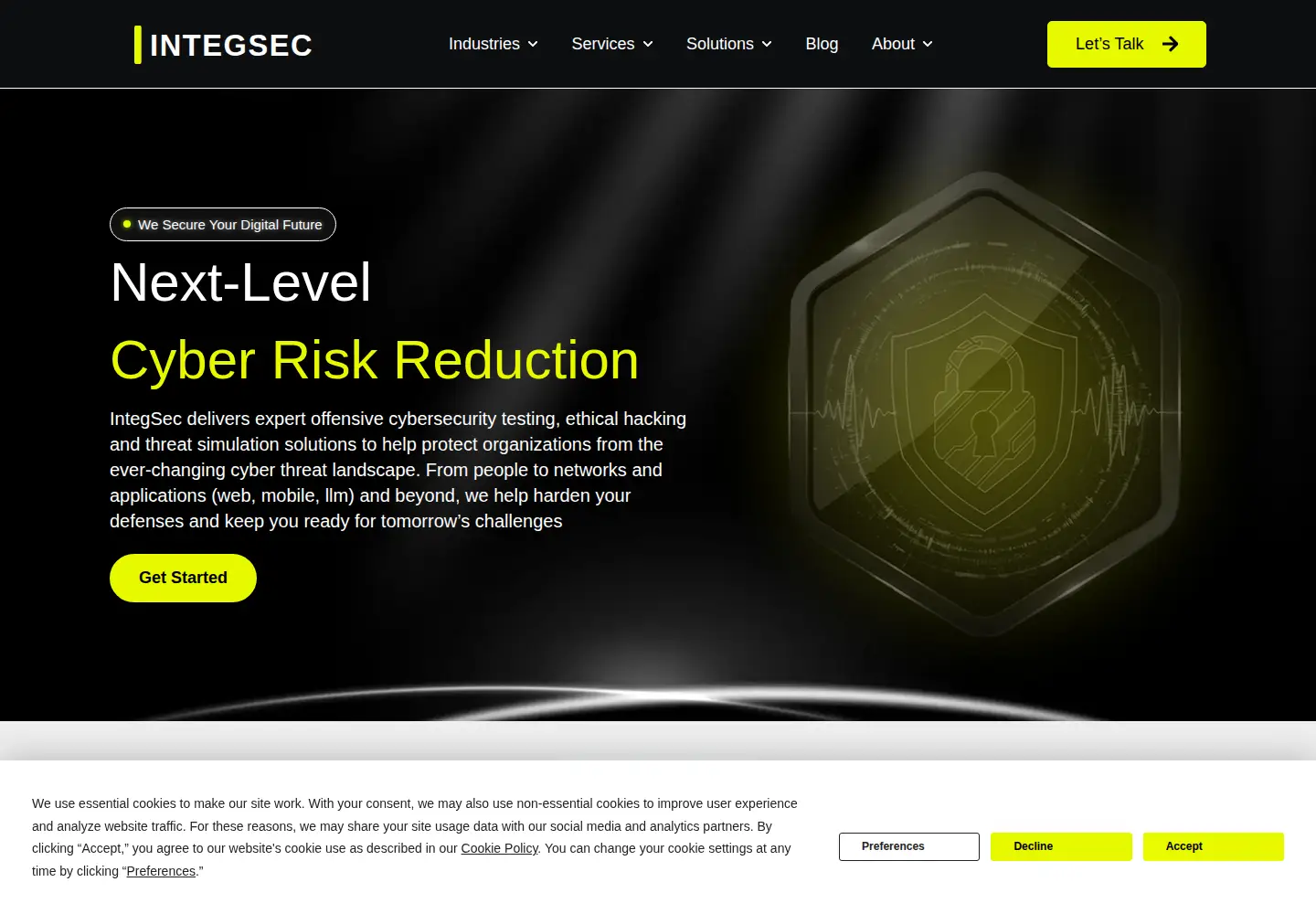 Captured homepage of integsec.com in the current scan