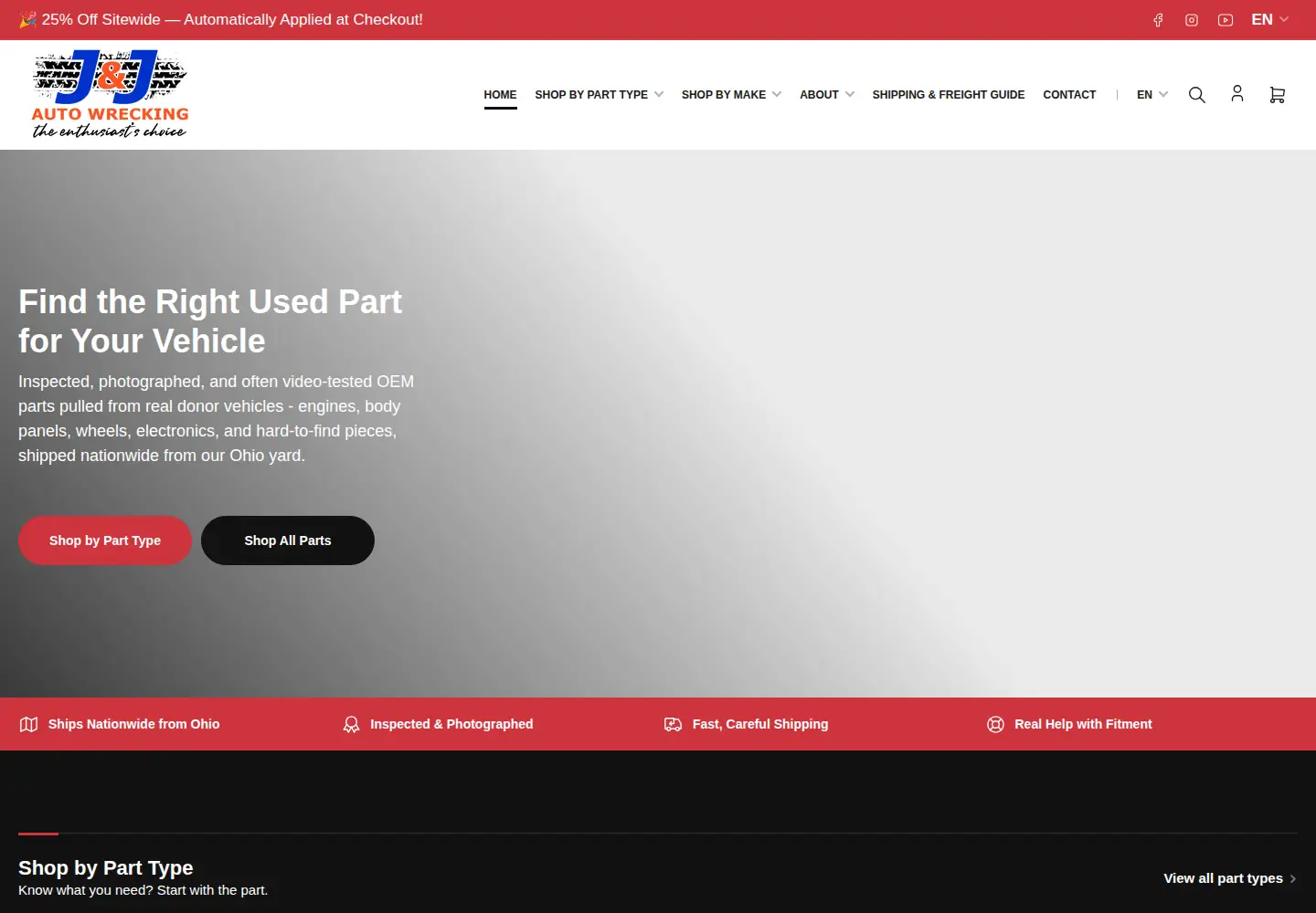 Screenshot of jandjautowrecking.com