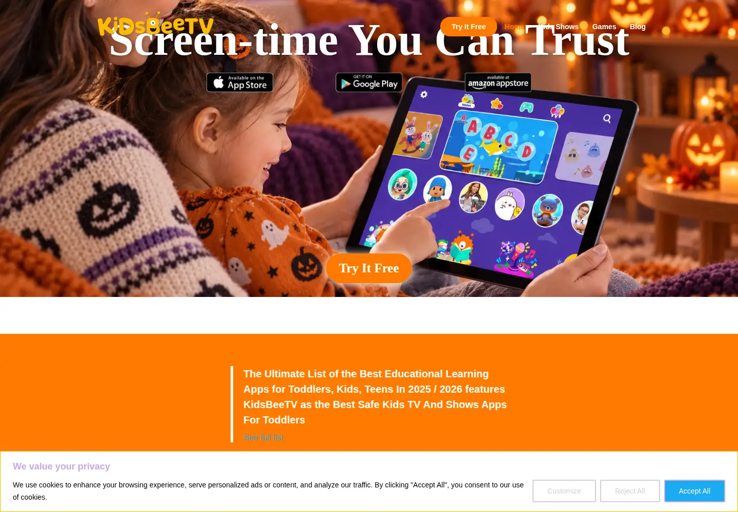 Captured homepage of kidsbeetv.com in the current scan