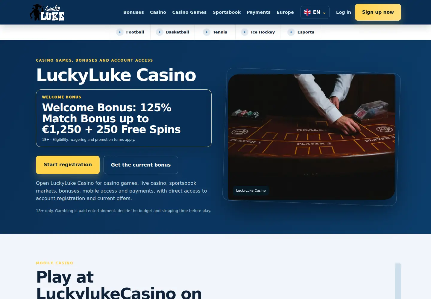 Screenshot of luckylukecasino.eu