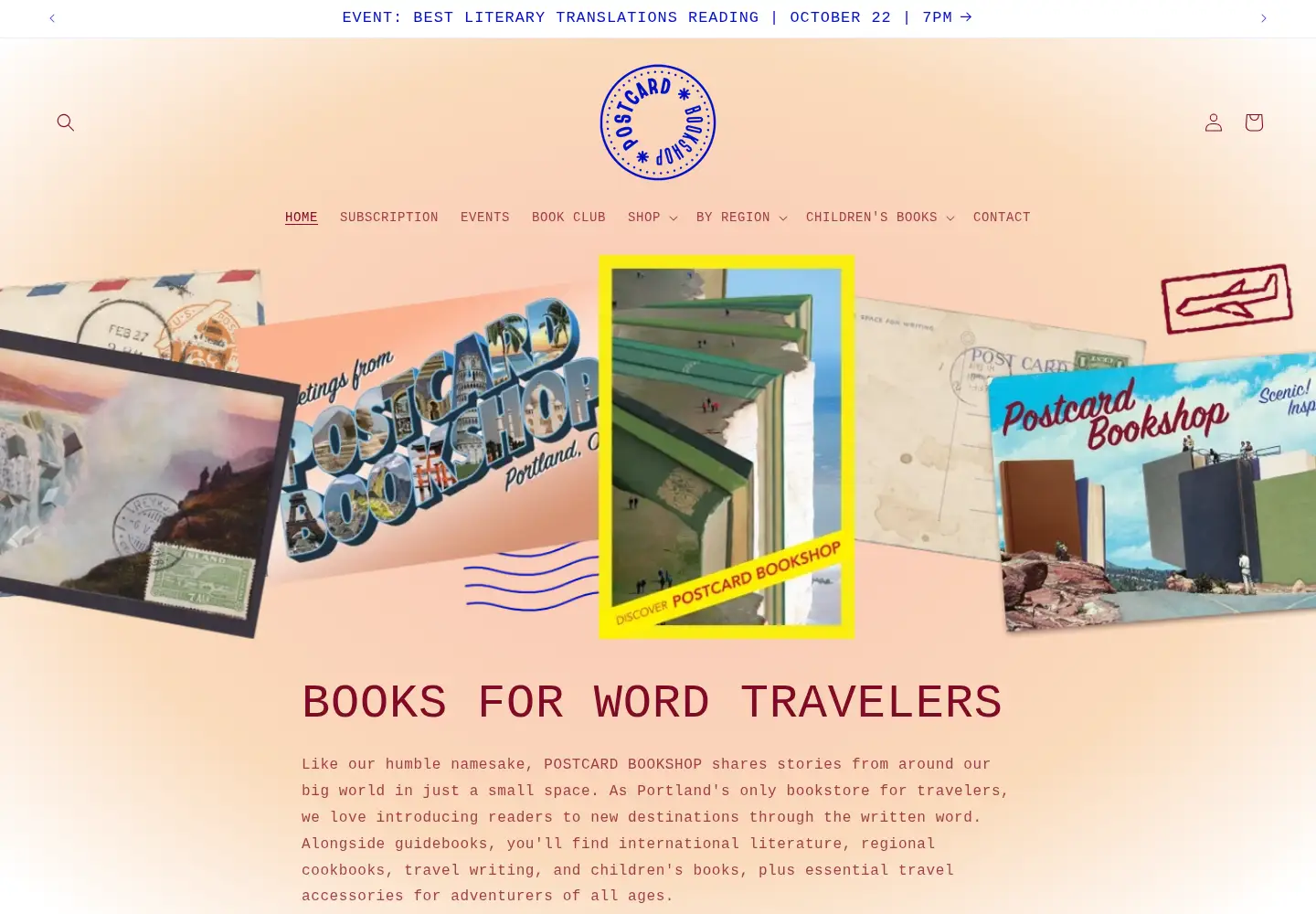Captured homepage of postcardbookshop.com in the current scan
