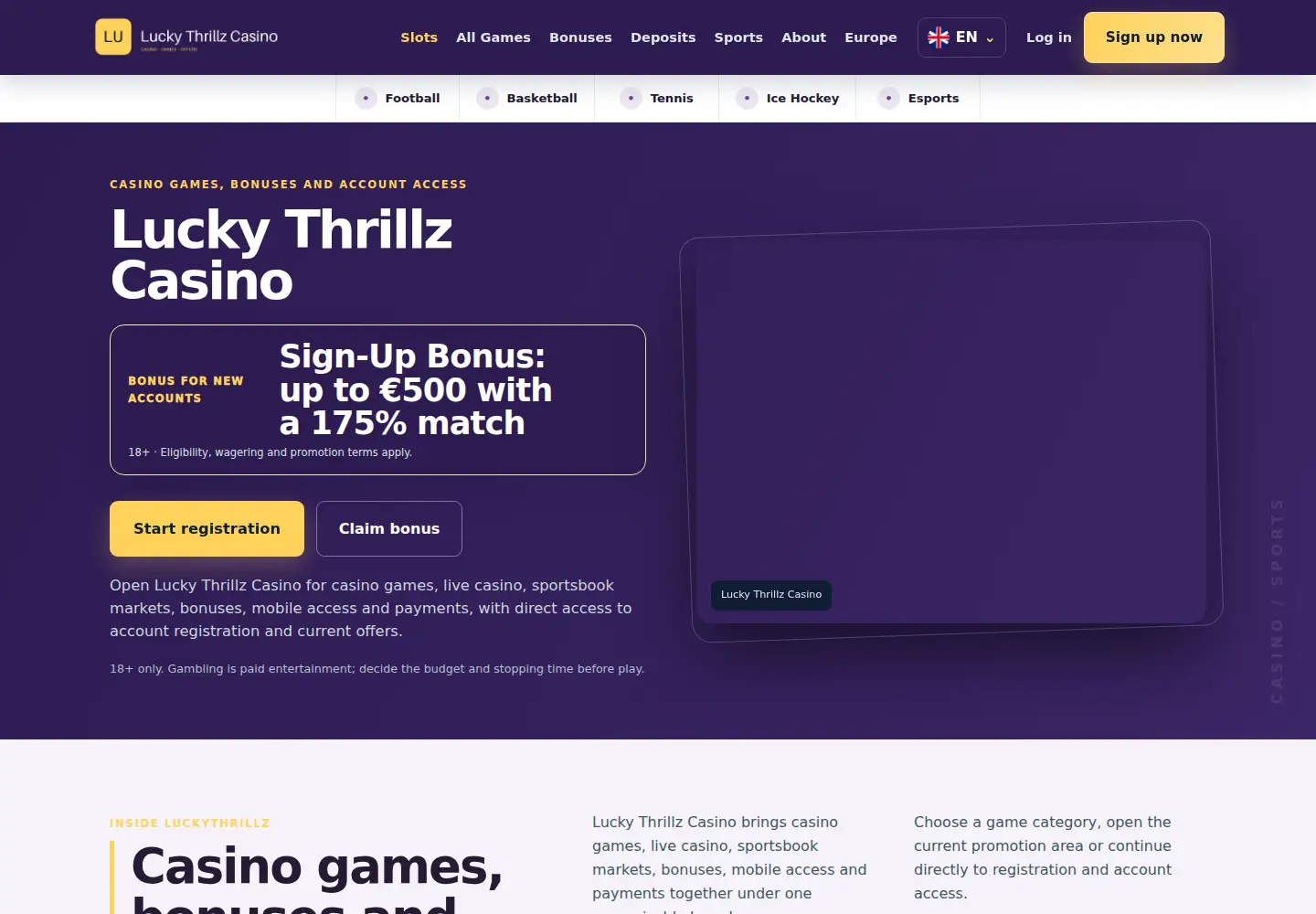 Screenshot of luckythrillz.eu