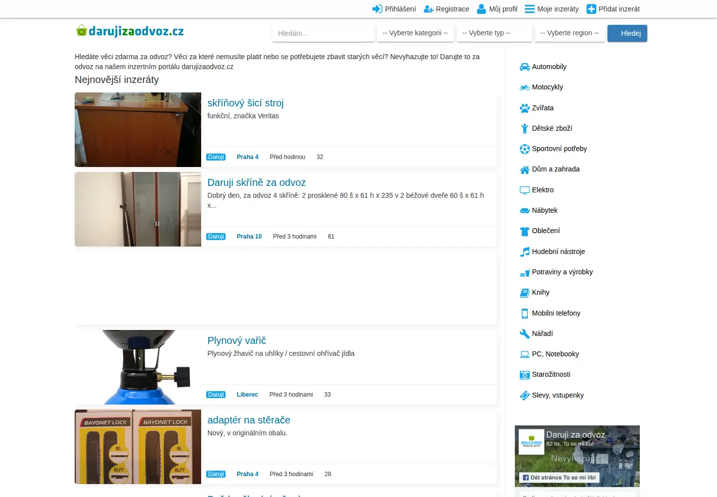 Screenshot of darujizaodvoz.cz