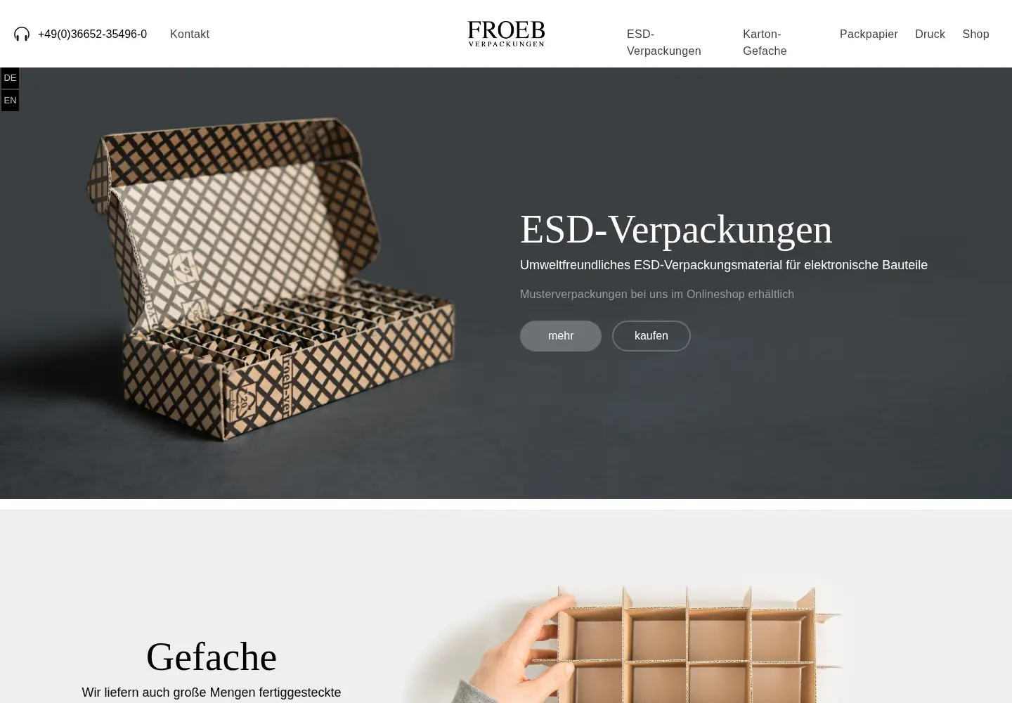 Captured homepage of froeb-verpackungen.de in the current scan