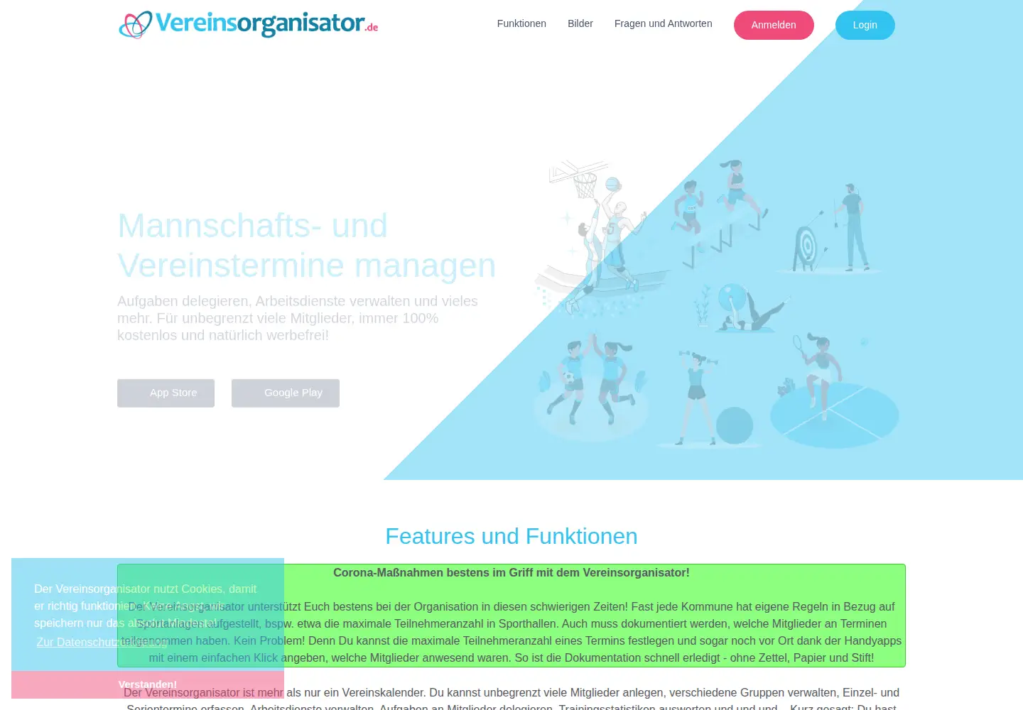 Captured homepage of vereinsorganisator.de in the current scan