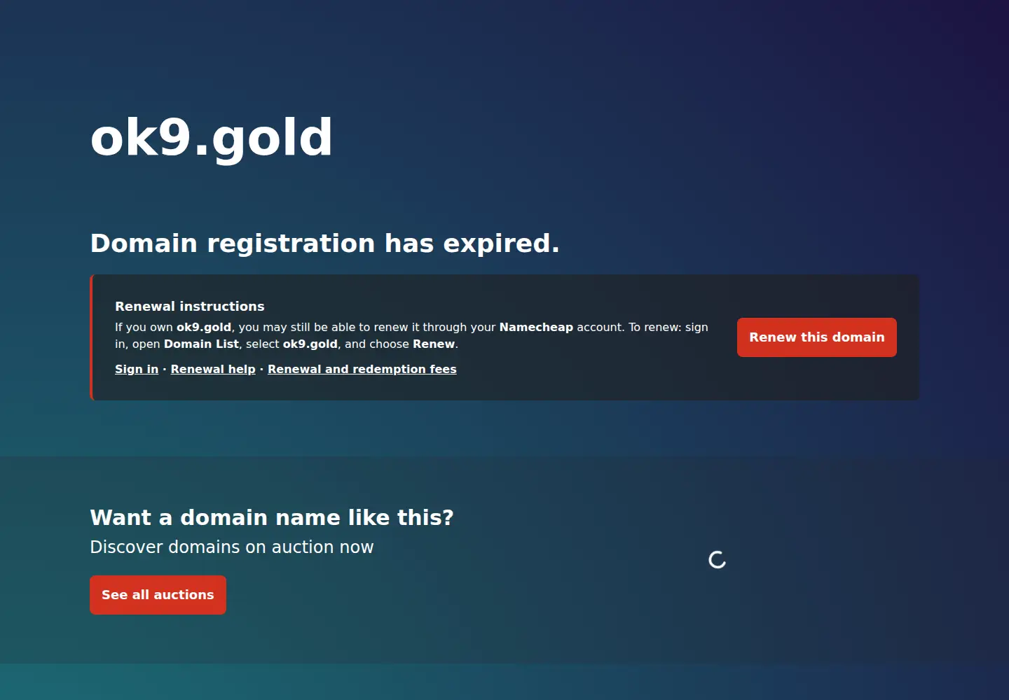 Captured homepage of ok9.gold in the current scan