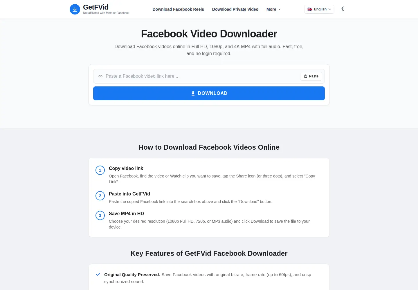 Captured homepage of getfvid.io in the current scan