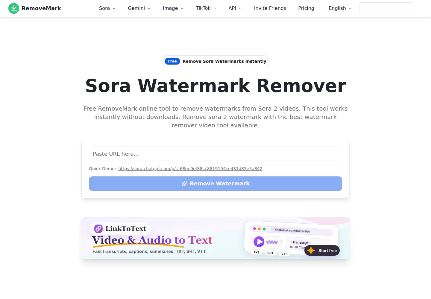 Screenshot of removemark.io