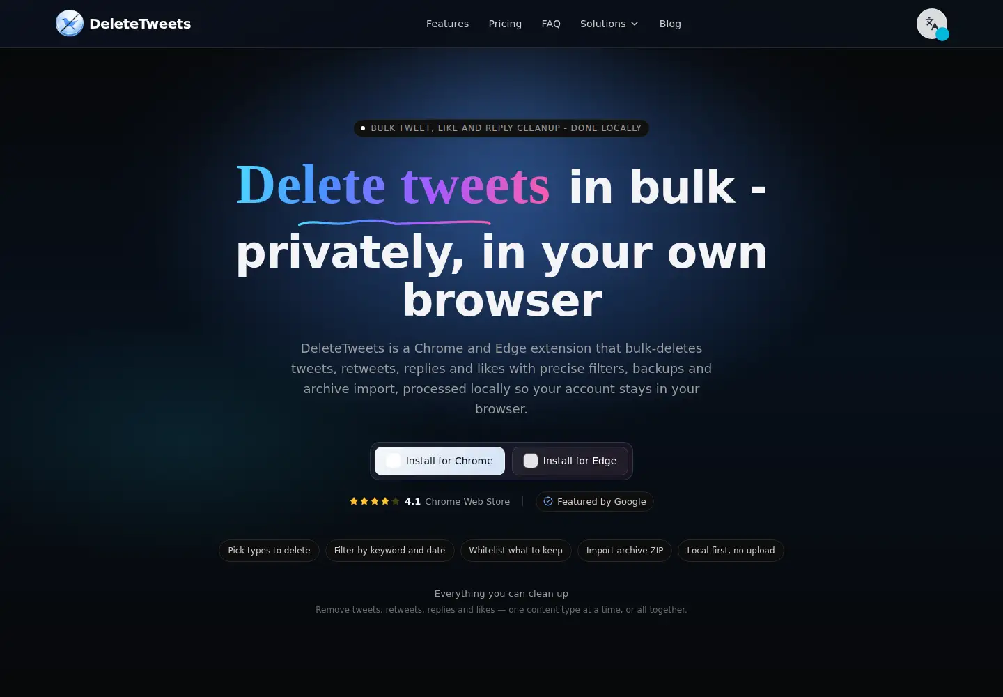 Screenshot of deletetweets.net