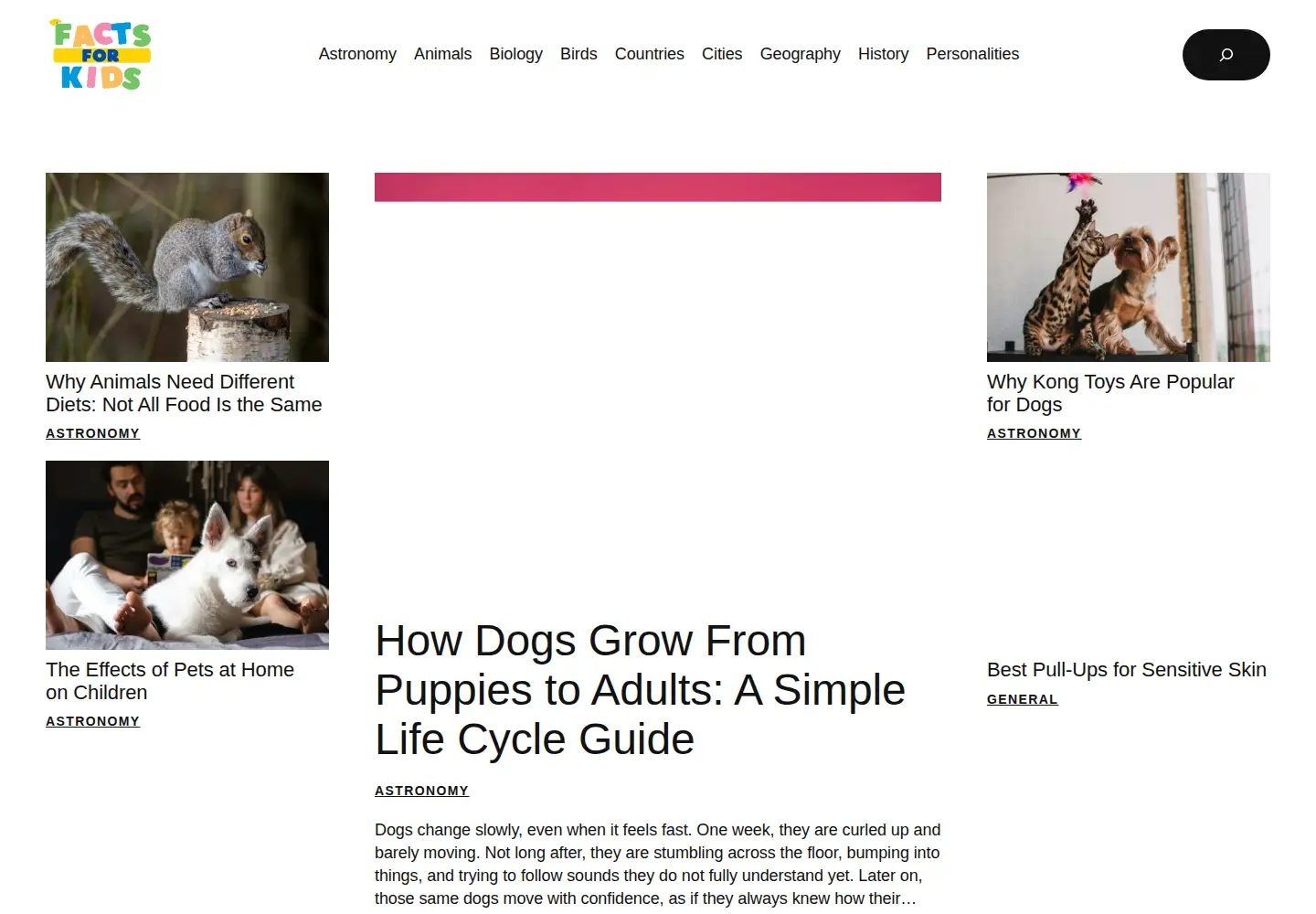 Screenshot of factsforkids.net