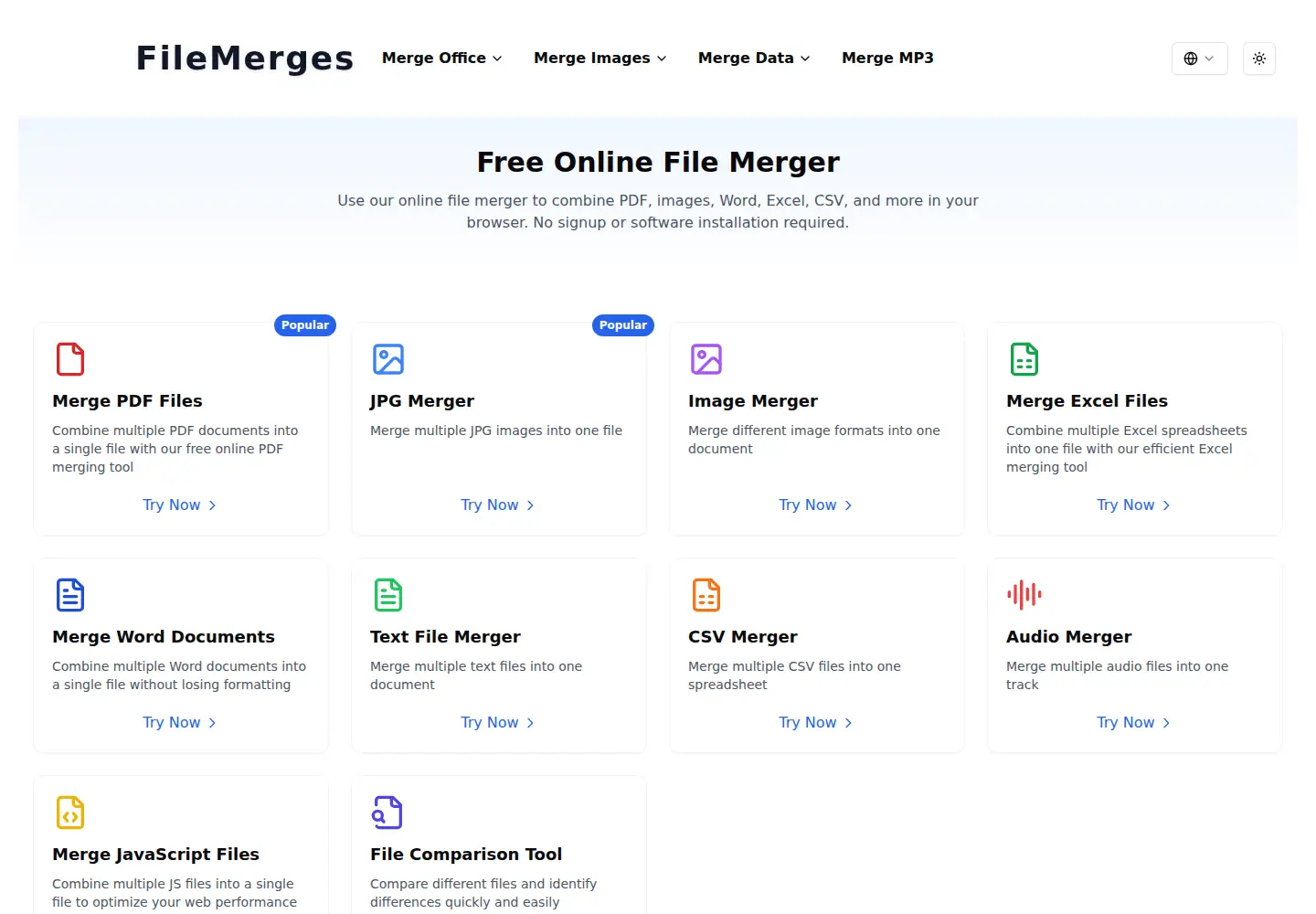 Screenshot of filemerges.net