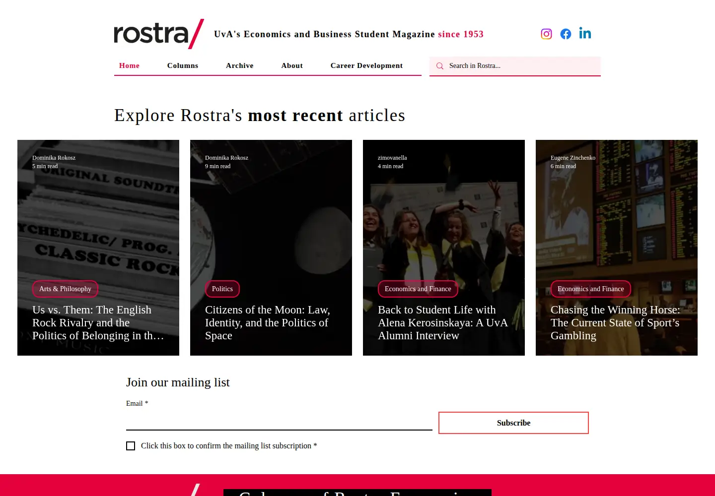 Captured homepage of rostraeconomica.nl in the current scan
