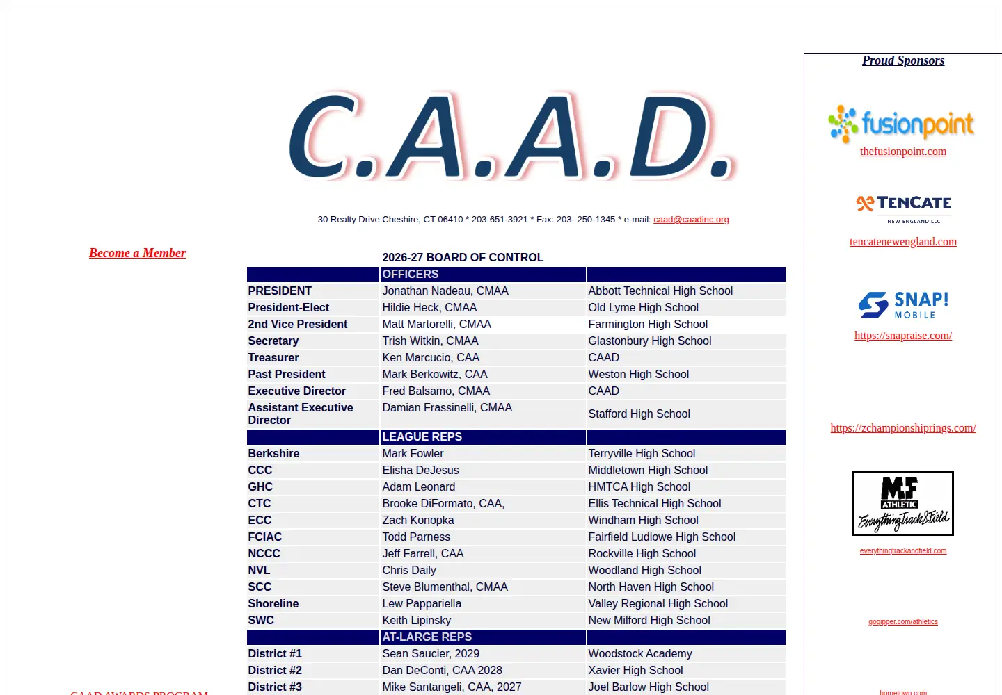 Captured homepage of caadinc.org in the current scan