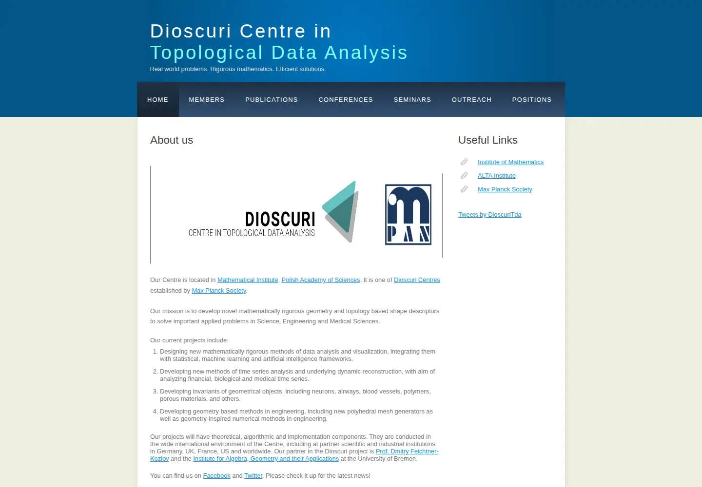 Captured homepage of dioscuri-tda.org in the current scan