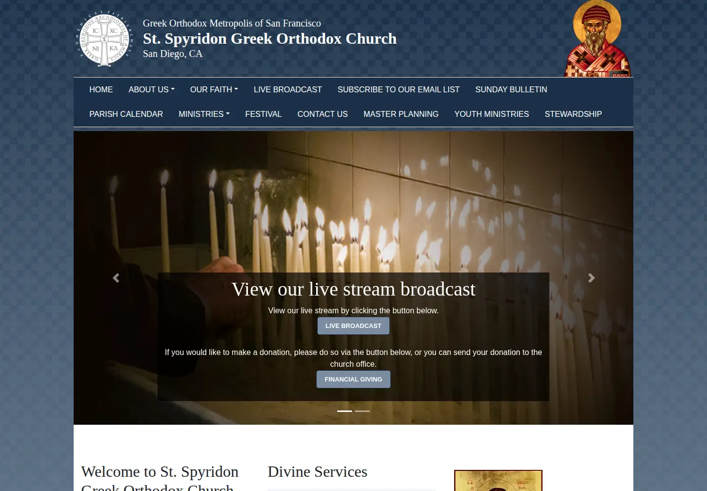 Captured homepage of stspyridon.org in the current scan