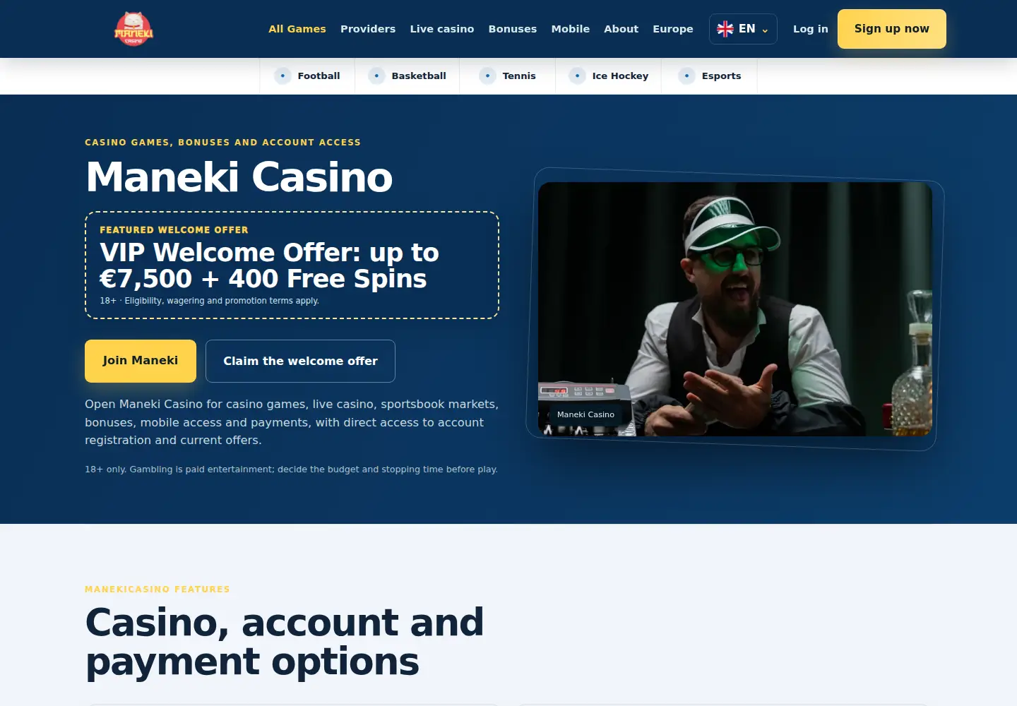 Screenshot of manekicasino.eu