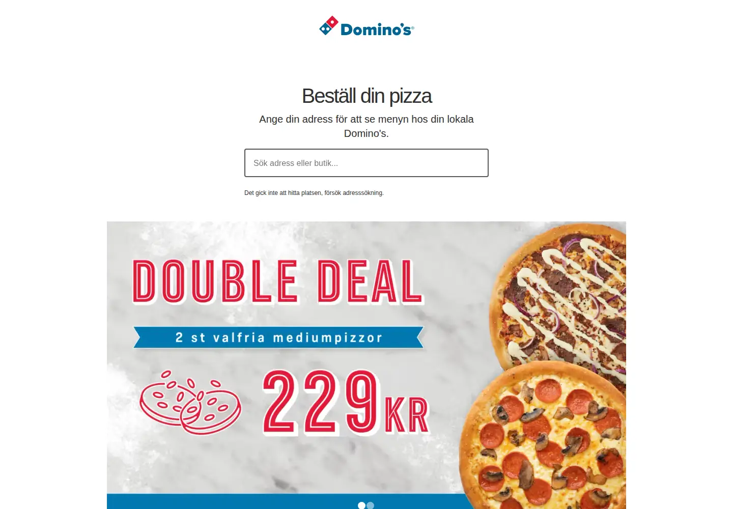 Captured homepage of dominos.se in the current scan
