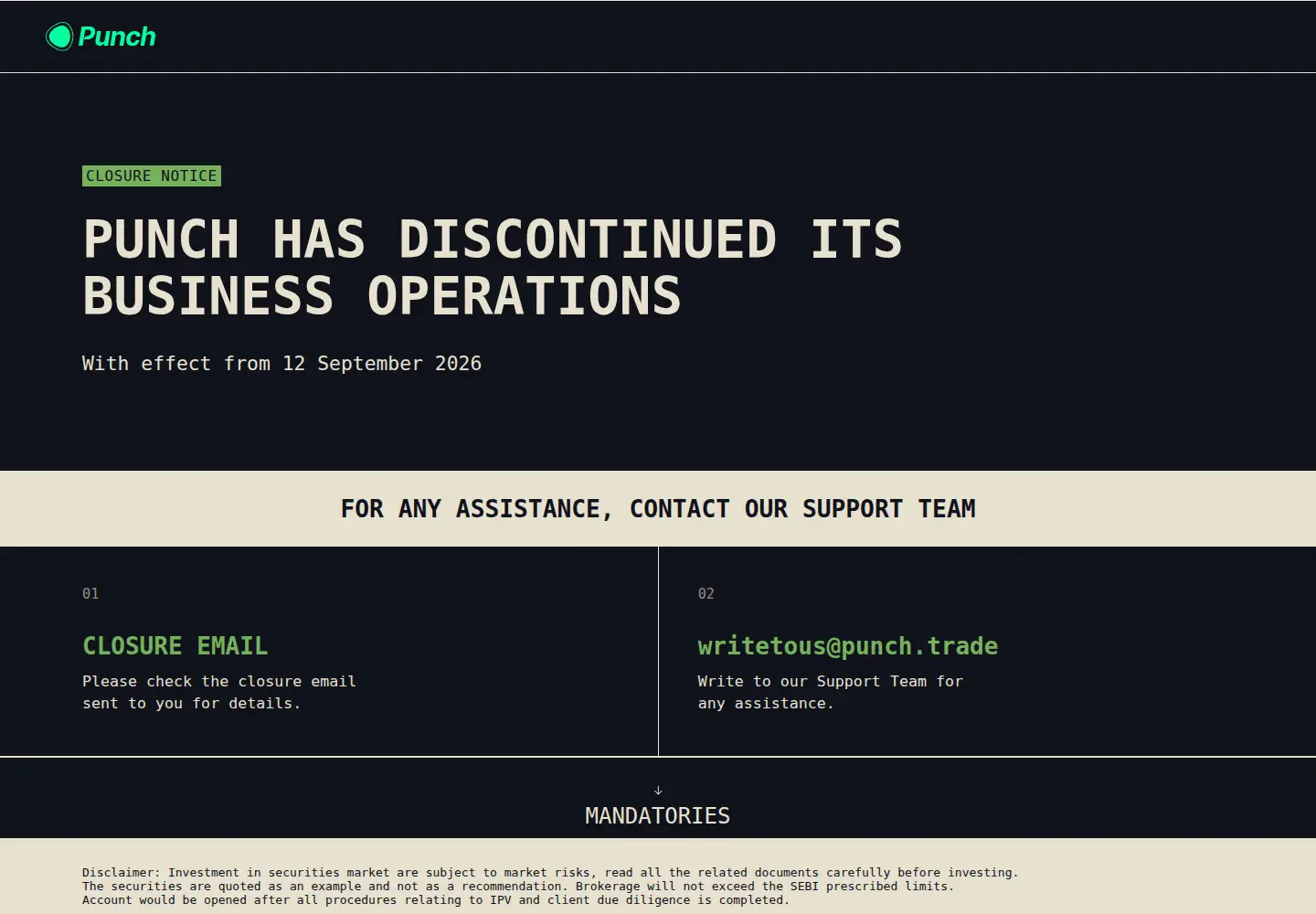 Captured homepage of punch.trade in the current scan
