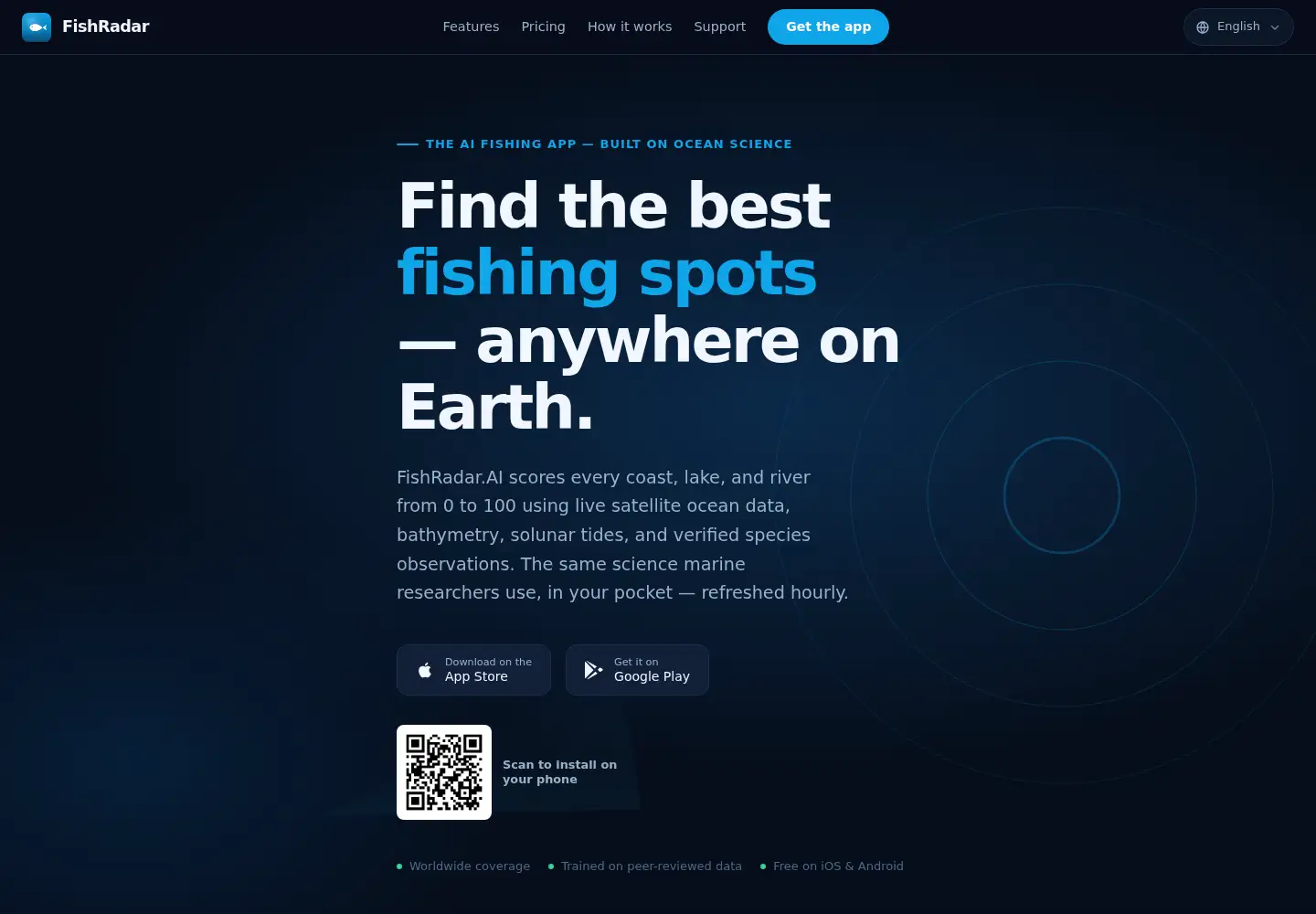 Captured homepage of fishradar.ai in the current scan