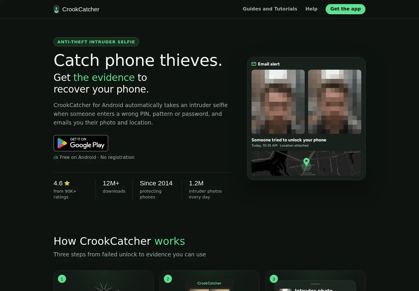 Captured homepage of crookcatcher.app in the current scan