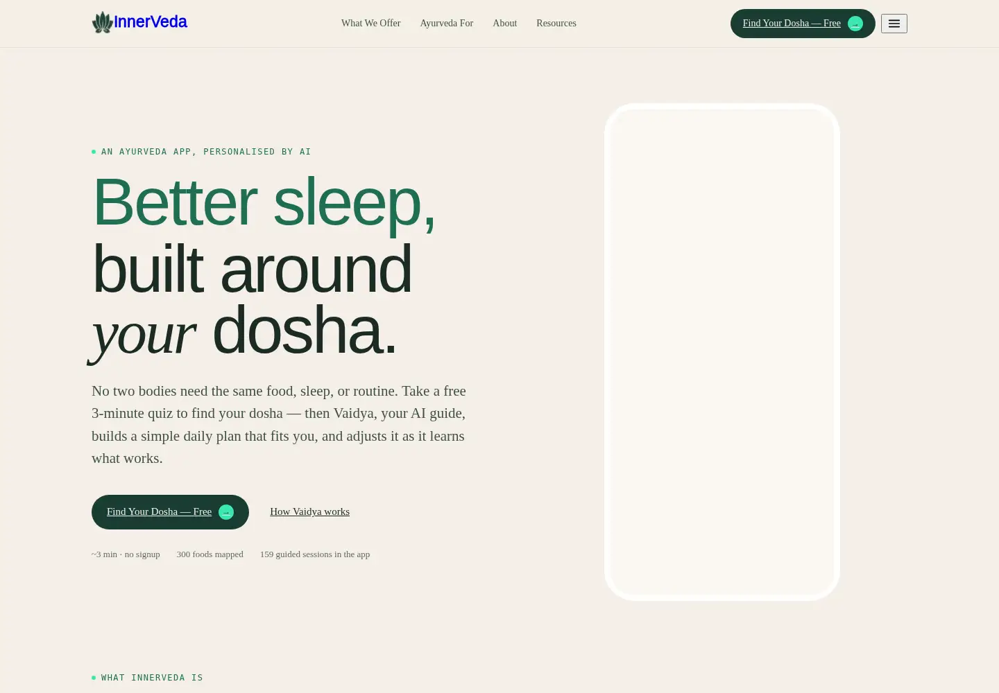 Captured homepage of innerveda.app in the current scan
