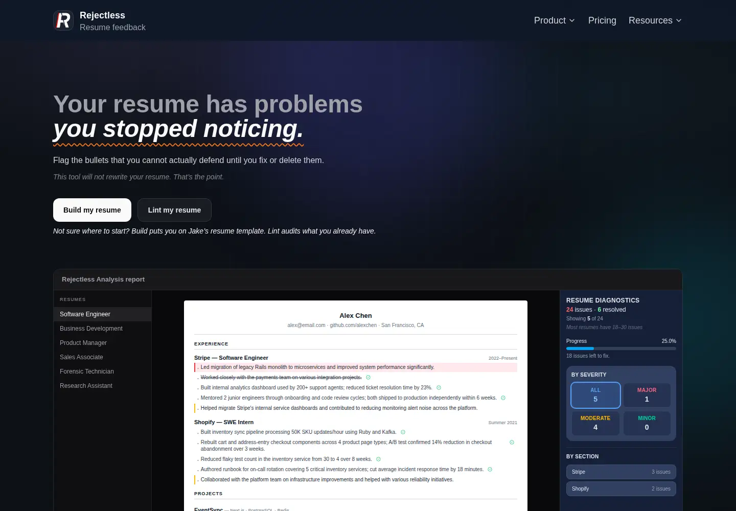 Captured homepage of rejectless.app in the current scan
