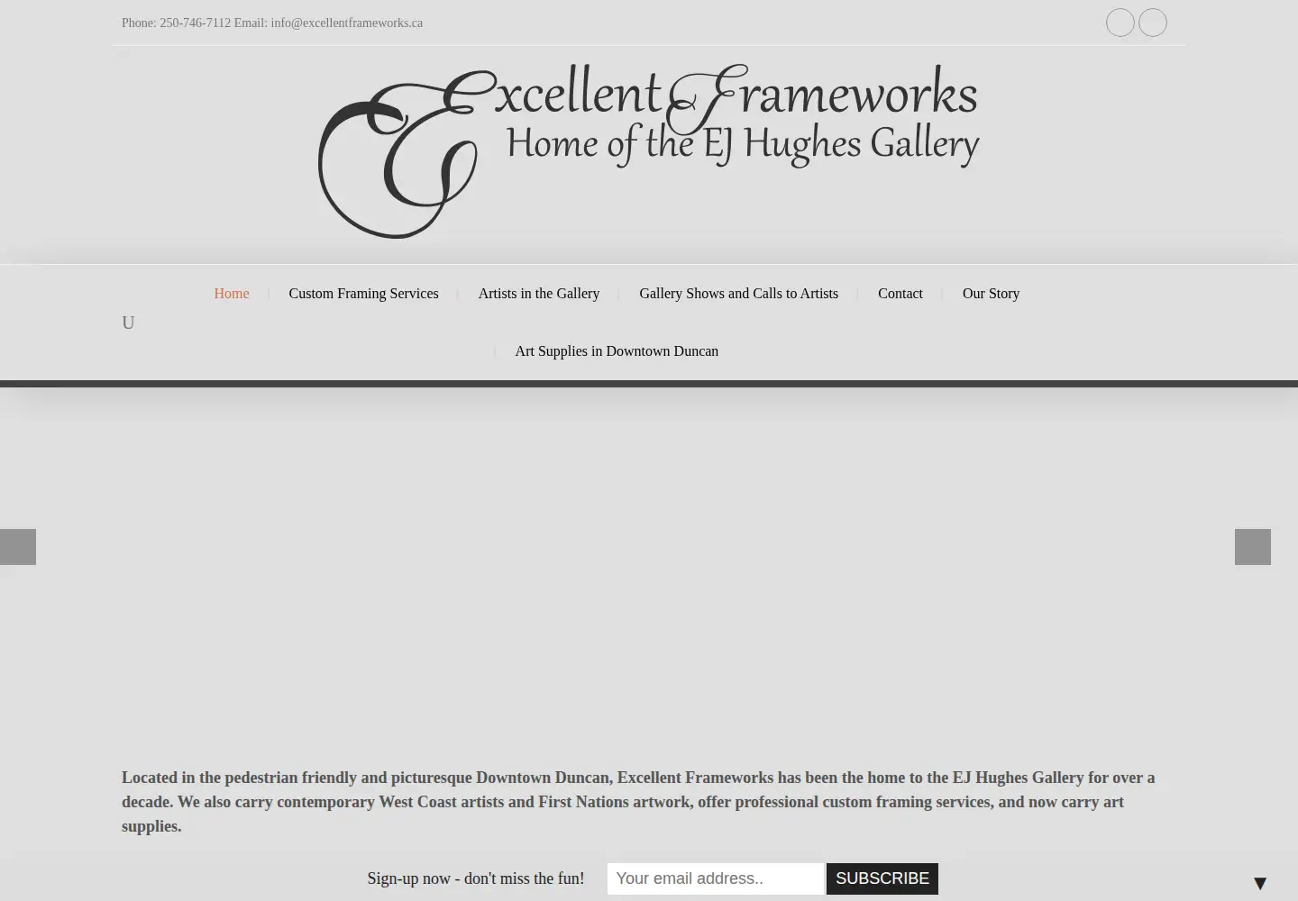 Captured homepage of excellentframeworks.ca in the current scan