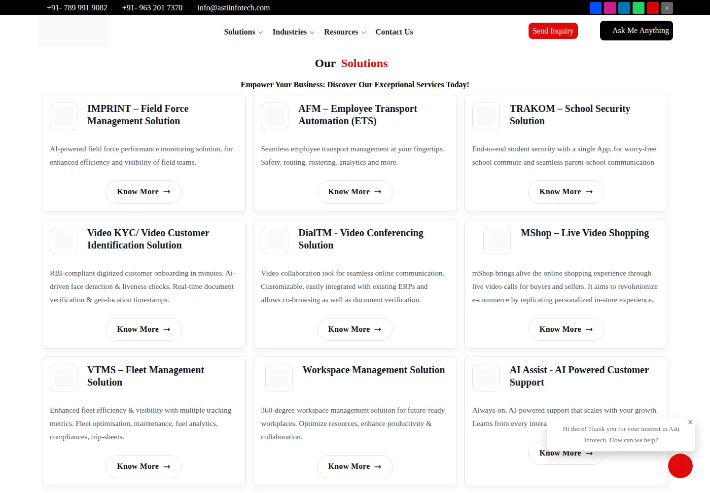 Captured homepage of astiinfotech.com in the current scan