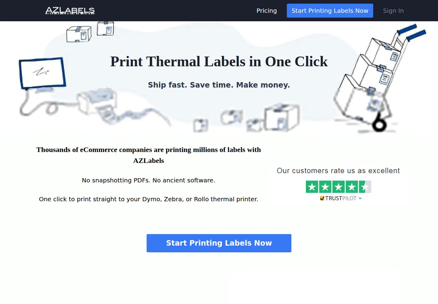 Captured homepage of azlabels.com in the current scan