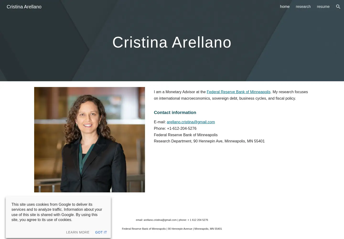 Screenshot of cristinaarellano.com