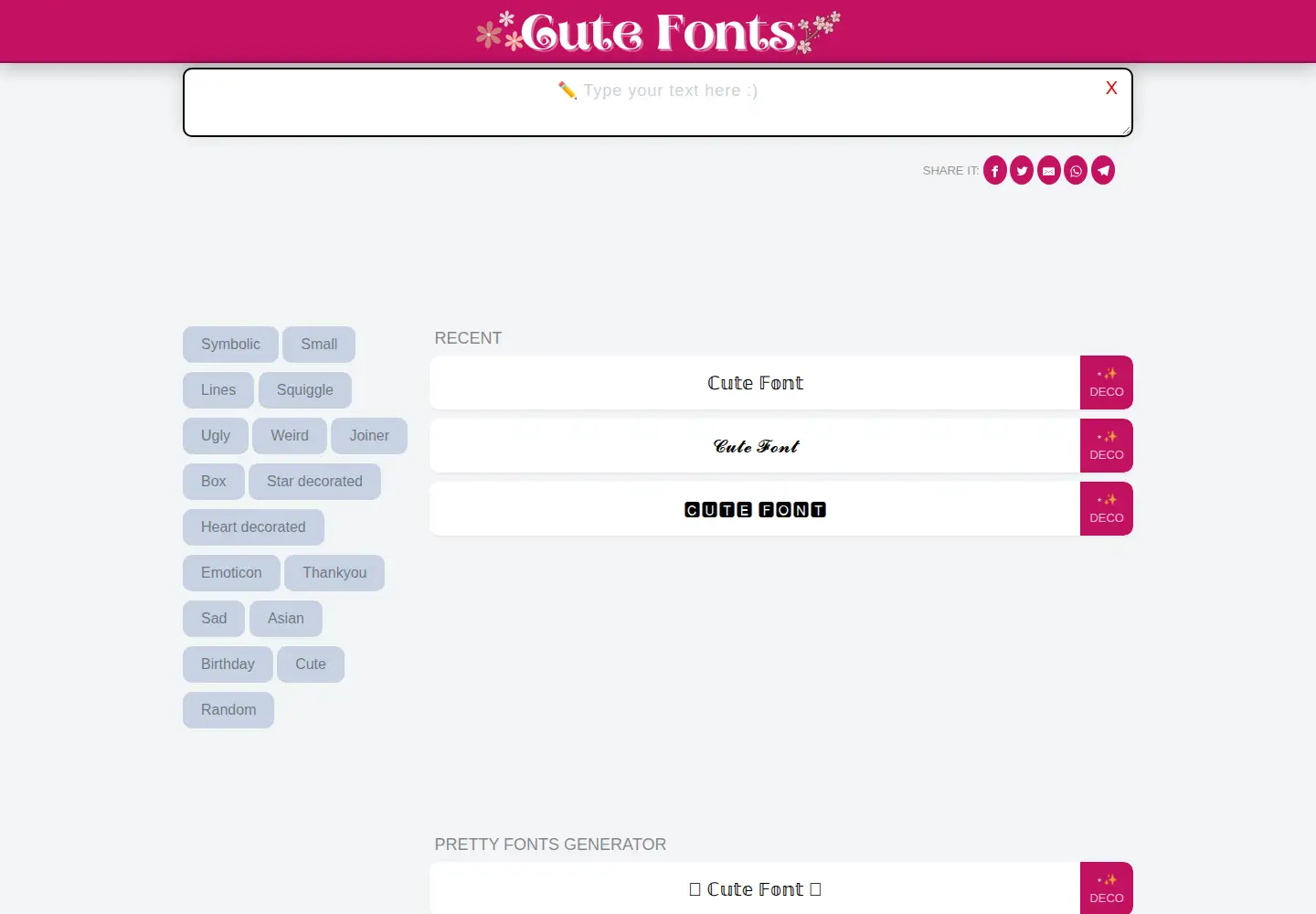Screenshot of cute-fonts.com