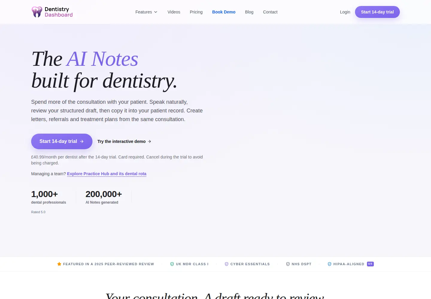 Captured homepage of dentistrydashboard.com in the current scan