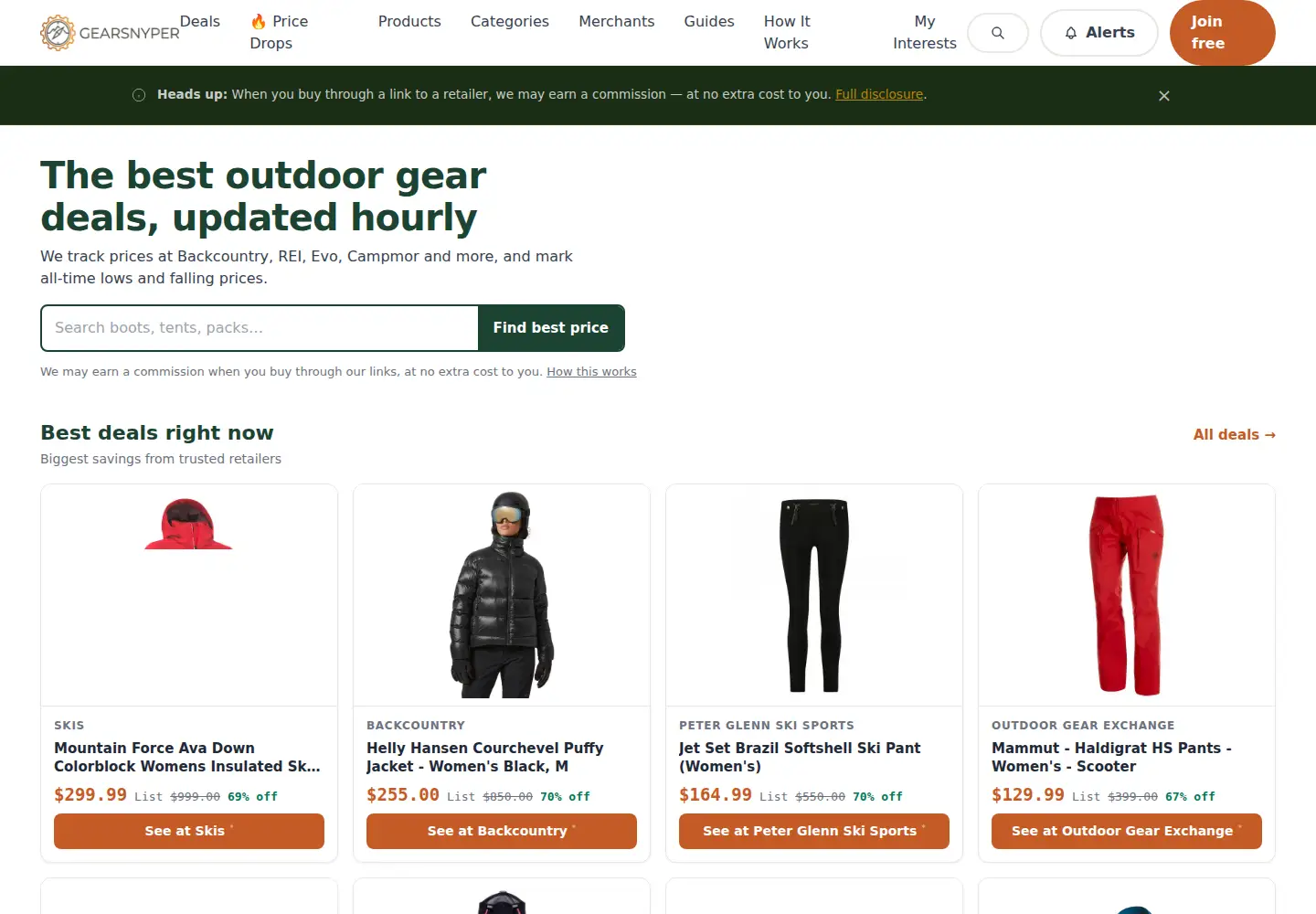 Captured homepage of gearsnyper.com in the current scan
