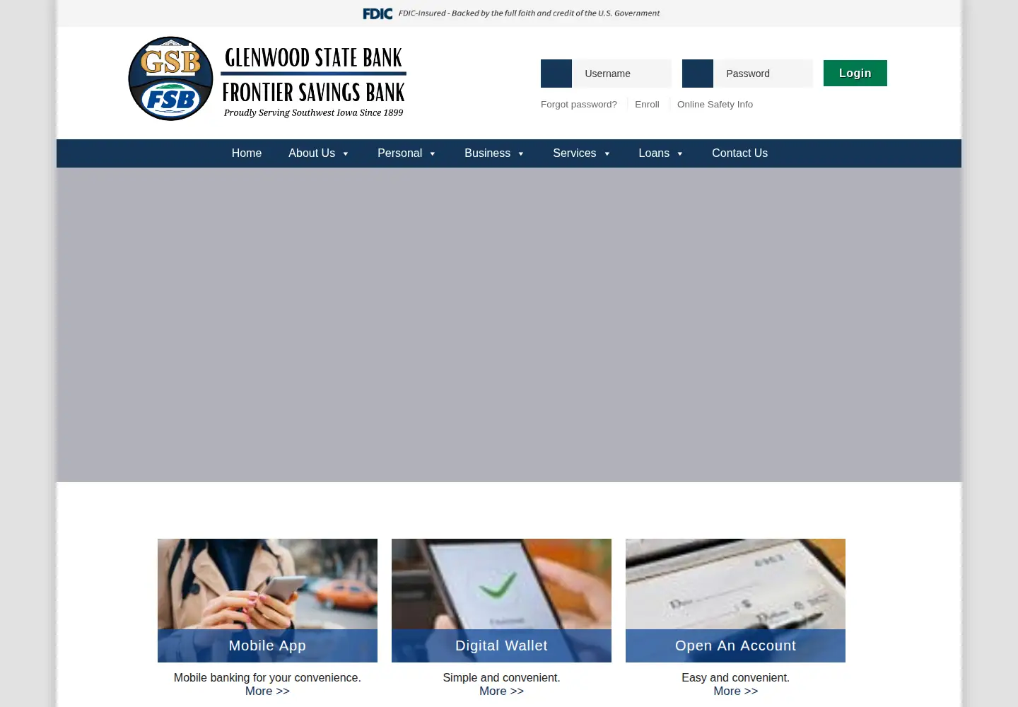 Screenshot of glenwoodstatebank.com