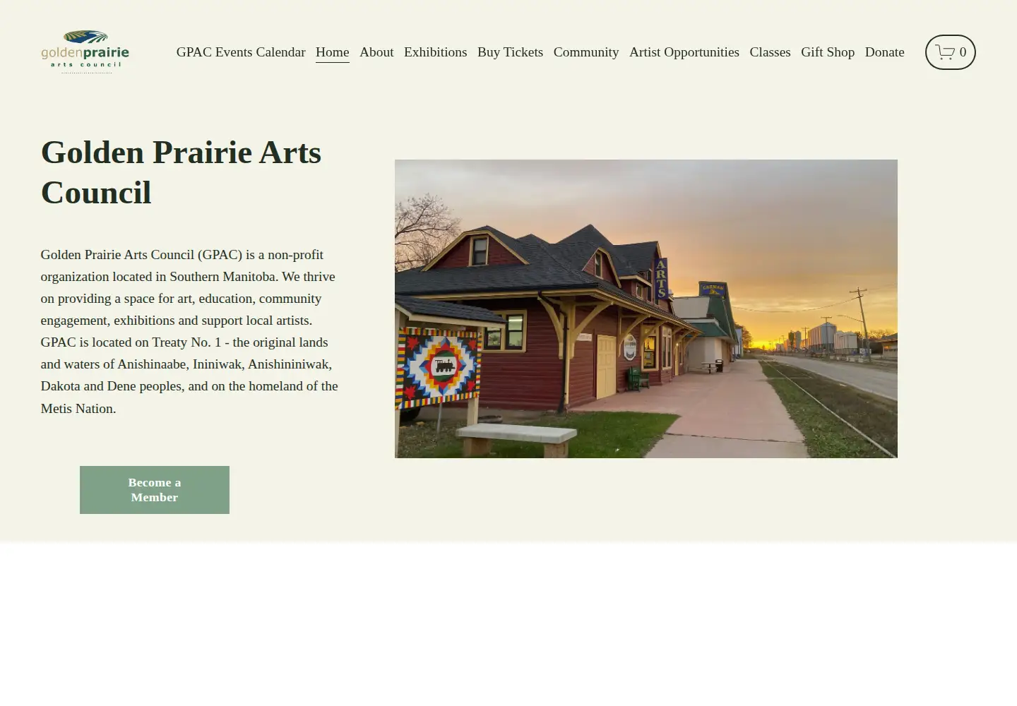 Screenshot of goldenprairieartscouncil.com