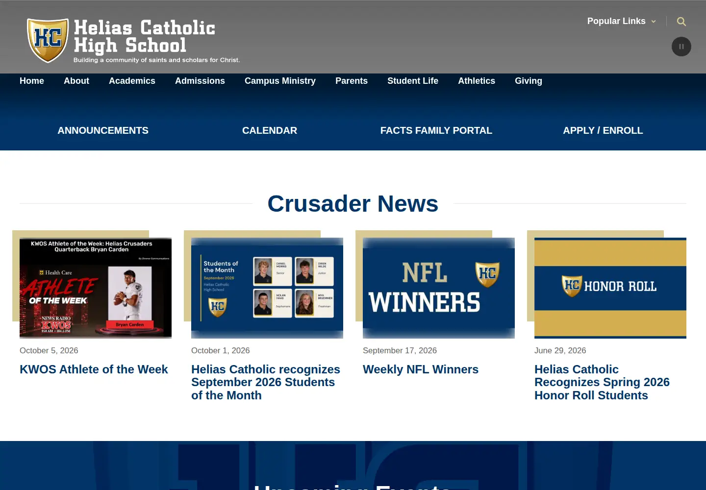 Captured homepage of heliascatholic.com in the current scan