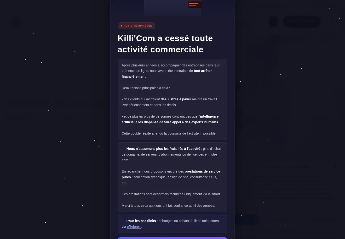 Captured homepage of killicom.com in the current scan