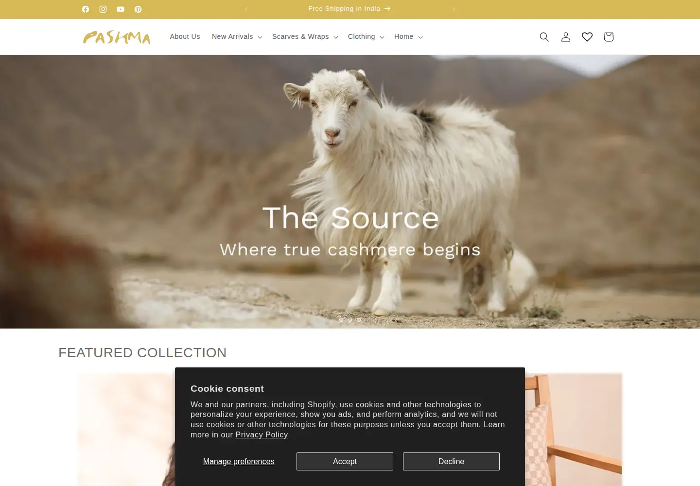 Screenshot of pashma.com