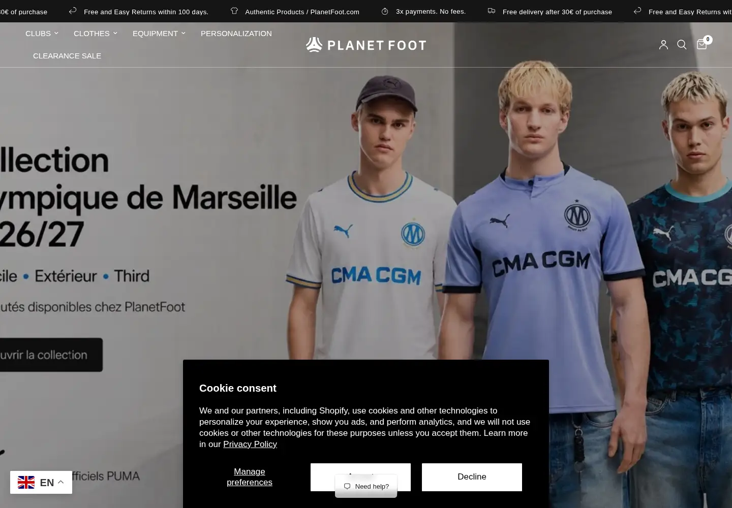 Captured homepage of planetfoot.com in the current scan
