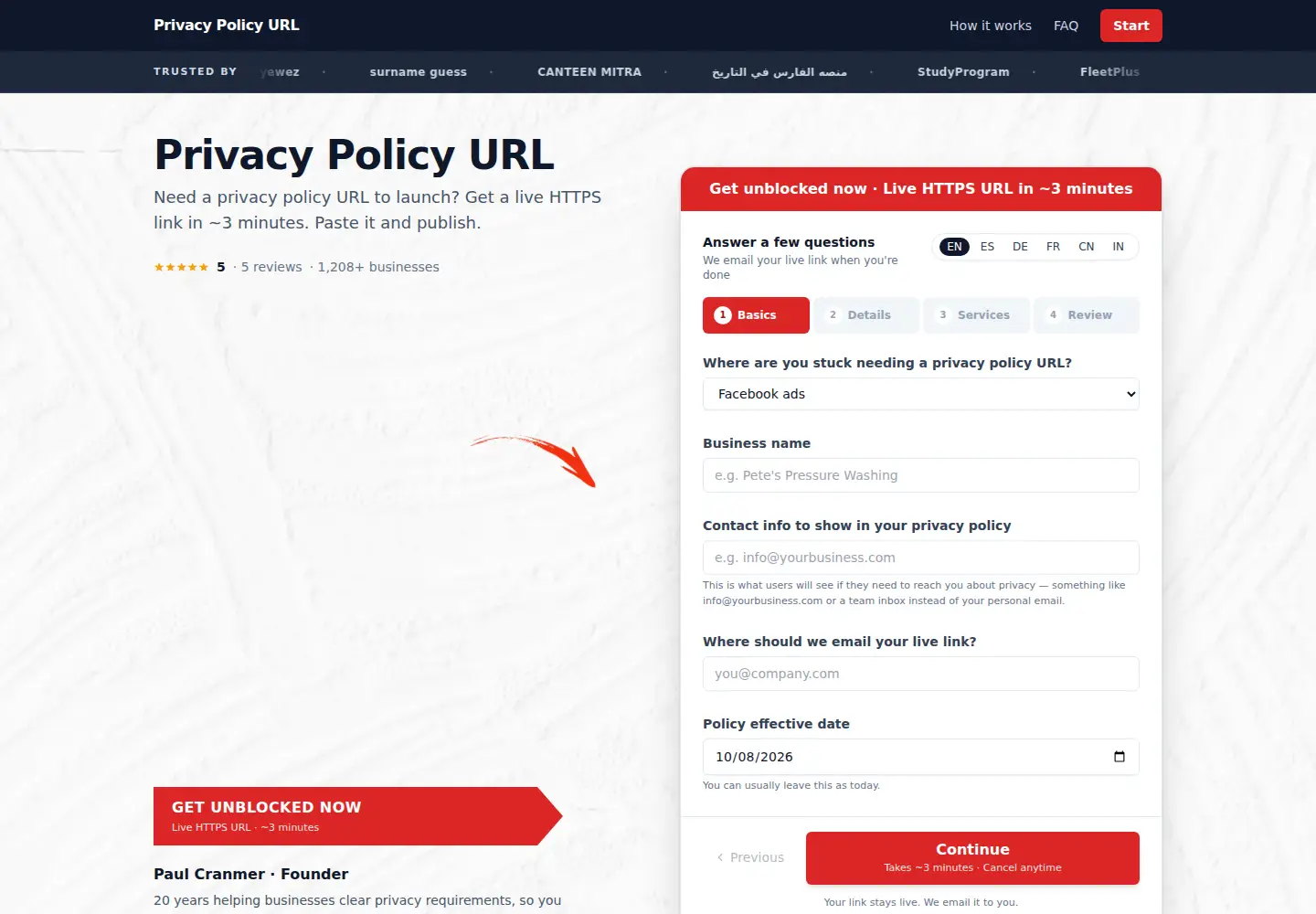 Screenshot of privacypolicyurl.com