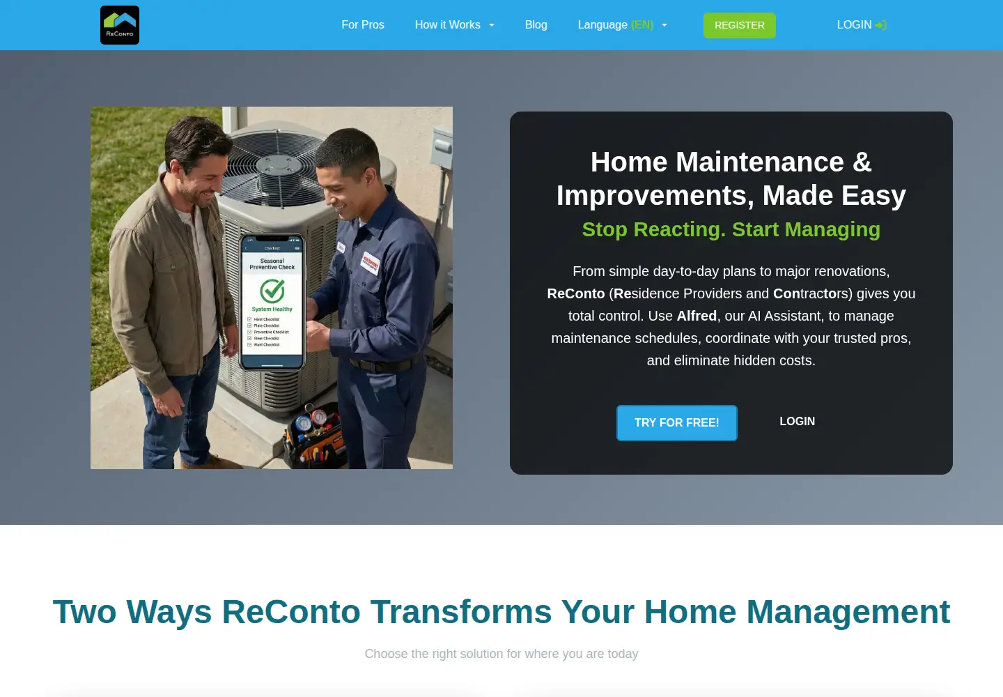 Captured homepage of reconto.com in the current scan