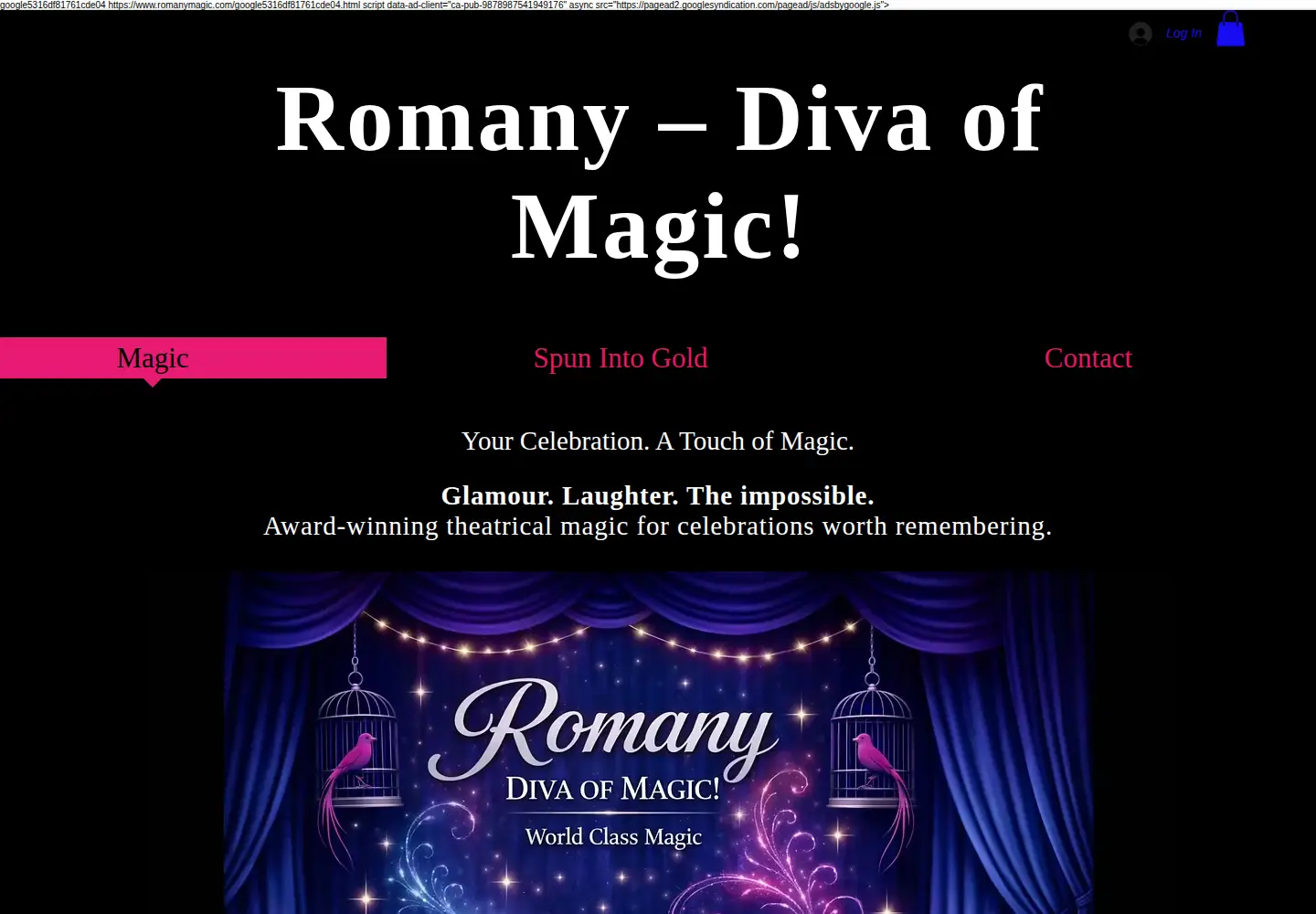 Captured homepage of romanymagic.com in the current scan