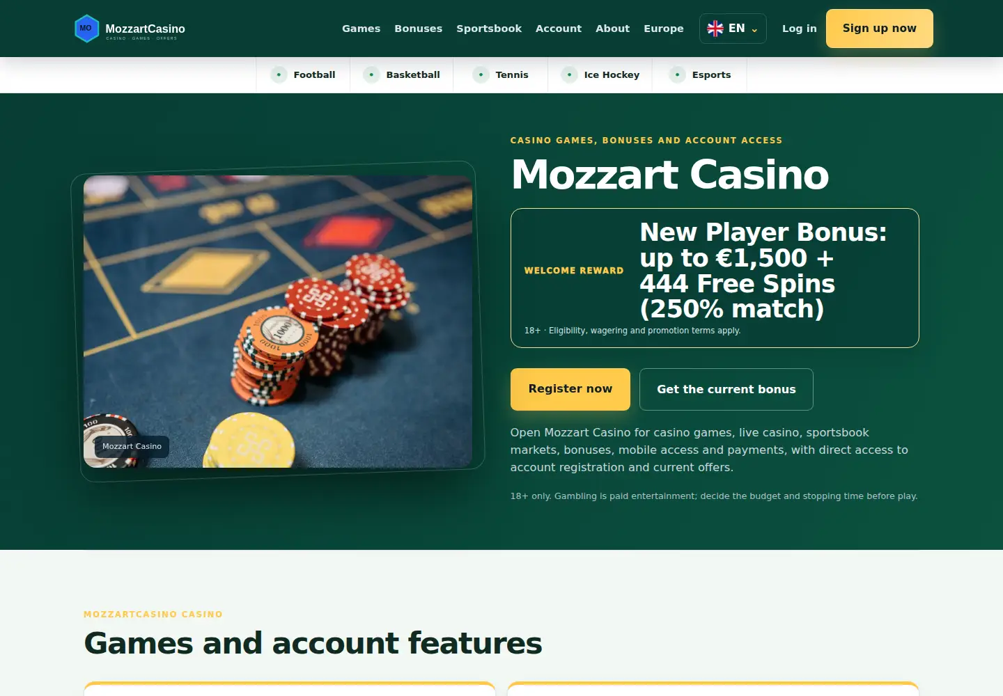 Screenshot of mozzartcasino.eu